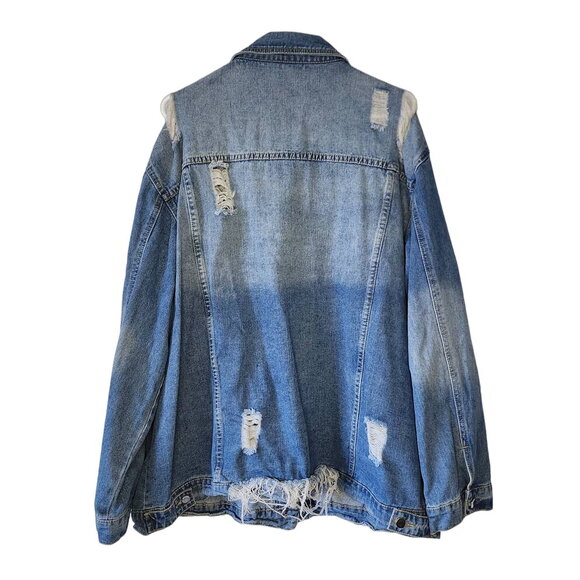 SHEIN Distressed Blue Denim Trucker Jacket Plus Size 4XL - Picture 2 of 9